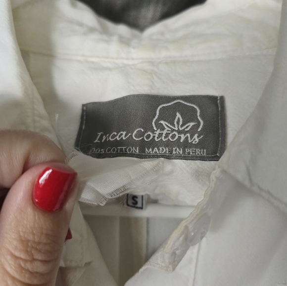 Vtg Inca Cotton Prairie Embroidered White Button Up Peplum Blouse Size S - Picture 5 of 6